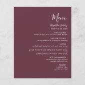 モダンスクリプトのワインレッドの結婚式メニュー (正面)