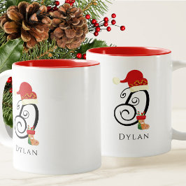 モダンスクリプトの上品なイニシャルDのクリスマス ツートーンマグカップ