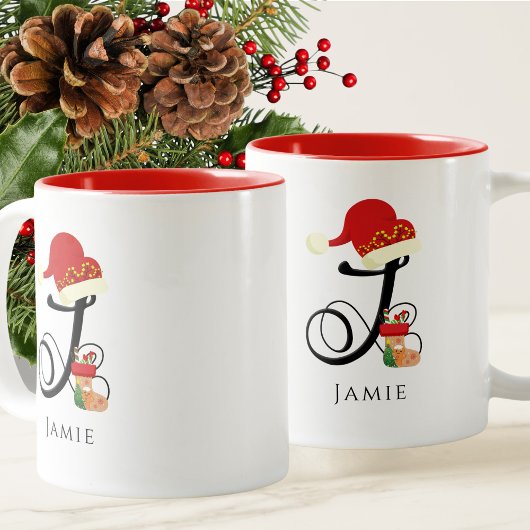 モダンスクリプトの上品な名前 J クリスマス ツートーンマグカップ