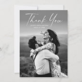 モダンスクリプトの写真結婚式 サンキューカード (正面)