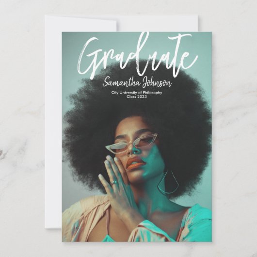 モダンスクリプトの卒業写真のお知らせ 招待状 (正面)