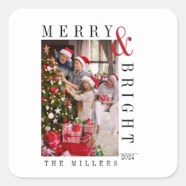 モダンスクリプトの家族クリスマスフォトカード ホリデー スクエアシール