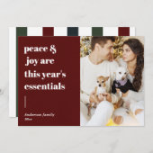 モダンスクリプトの引用:平和と喜びのホリデー写真 シーズンカード (正面/裏面)