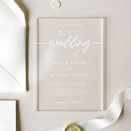 モダンスクリプトの白黒のミニマ結婚リスト アクリル招待状