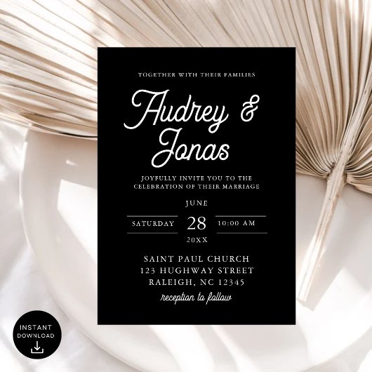 モダンスクリプトの白黒のミニマ結婚リスト 招待状