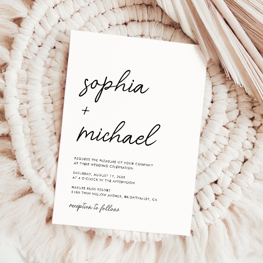 モダンスクリプトの白黒のミニマ結婚リスト 招待状