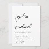 モダンスクリプトの白黒のミニマ結婚リスト 招待状 (正面)