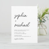 モダンスクリプトの白黒のミニマ結婚リスト 招待状 (スタンド正面)