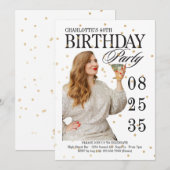 モダンスクリプトの節目のお誕生日 ゴールド 招待状 (正面/裏面)