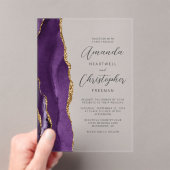 モダンスクリプトの紫水晶ゴールドの結婚式 アクリル招待状 (インサイチュ (ポータブル))