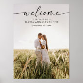 モダンスクリプトの結婚式ウェルカムサイン（写真付き） ポスター (正面)