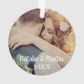 モダンスクリプトの花嫁と花婿の結婚式写真 オーナメント (裏面)