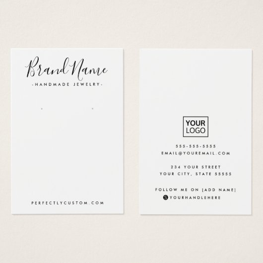 モダンスクリプトの追加ロゴの追加ホワイトイヤリング表示カード (正面&裏面)