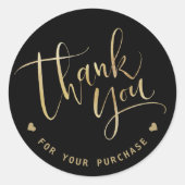 モダンスクリプトの黒と金ゴールドのビジネス感謝していユー ラウンドシール (正面)