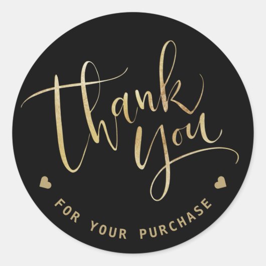 モダンスクリプトの黒と金ゴールドのビジネス感謝していユー ラウンドシール (正面)