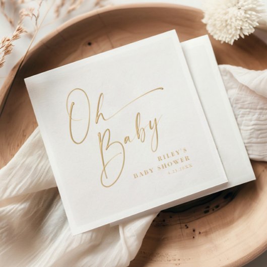 モダンスクリプトの「Oh Baby」シャワー 箔ナプキン