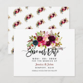 モダンスクリプトのSave our Date 、水彩の花 セーブザデート (正面/裏面)