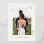 モダンスクリプトアーチフォト 結婚おめでとう 箔シーズンカード (正面)