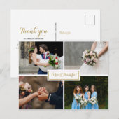 モダンスクリプトウェディングフォトコラージュ感謝カード ポストカード (正面/裏面)