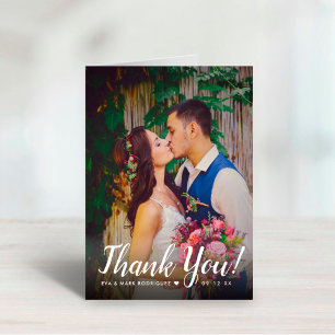 モダンスクリプトオーバーレイ結婚式写真 サンキューカード