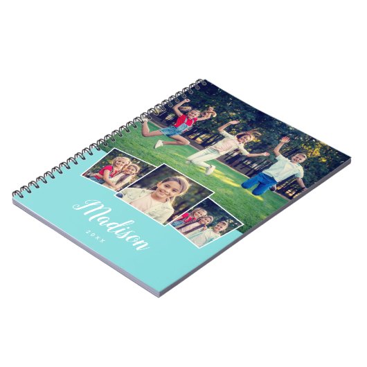 モダンスクリプトカスタムネーム クール4枚写真コラージュ ではない ノートブック (左側)