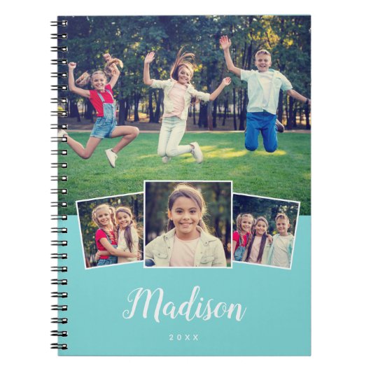 モダンスクリプトカスタムネーム クール4枚写真コラージュ ではない ノートブック (正面)