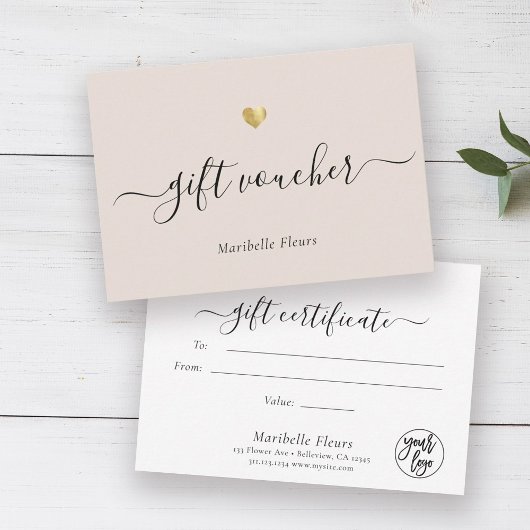 モダンスクリプトゴールドロゴギフトバウチャー証明書