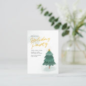 モダンスクリプトゴールド クリスマスツリー ホリデーパーティー 名刺 (スタンド正面)