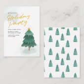 モダンスクリプトゴールド クリスマスツリー ホリデーパーティー 名刺 (正面/裏面)