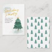 モダンスクリプトゴールド クリスマスツリー ホリデーパーティ ノートカード (正面/裏面)