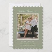 モダンスクリプトセージグリーン結婚式フォト セーブザデート (正面)