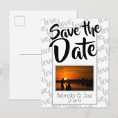 モダンスクリプトタイポグラフィー Save the Date 愛 案内ポストカード (正面/裏面)