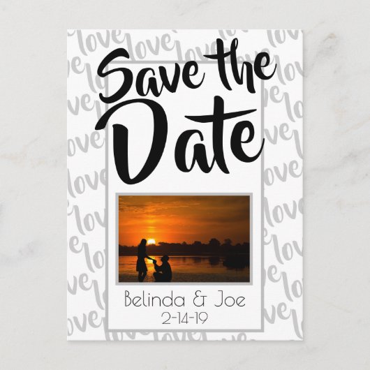 モダンスクリプトタイポグラフィー Save the Date 愛 案内ポストカード (正面)