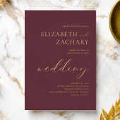 モダンスクリプトタイポグラフィ ワインレッドの結婚式 箔招待状