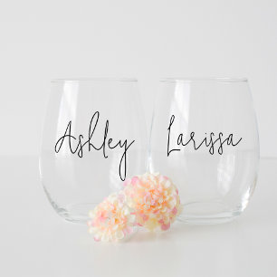 モダンスクリプトネーム ブライズメイド パーティー ステムなしワイングラス