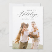 モダンスクリプトハッピーホリデイズ家族写真 シーズンカード (正面)