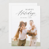 モダンスクリプトハッピーホリデイズ家族写真 シーズンカード (正面/裏面)