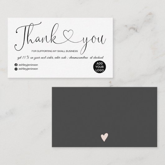 モダンスクリプトハートの白感謝してい順 名刺 (正面/裏面)