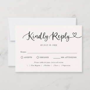モダンスクリプトハート伝統的な結婚式RSVP 出欠カード