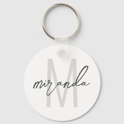 モダンスクリプトパーソナライズされたモノグラムと名前のキー キーホルダー (正面)