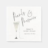 モダンスクリプトパールとプロセッコのブライズシャワー スタンダードカクテルナプキン (正面)