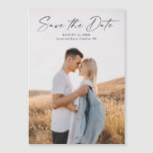 モダンスクリプトフォトウェディング セーブザデート マグネット招待状 (正面)