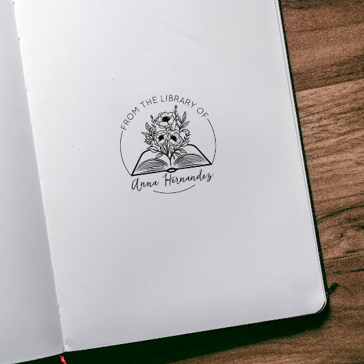 モダンスクリプトブックプレート、植物学の本 ラバースタンプ