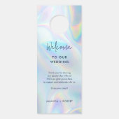 モダンスクリプトホログラフィックウェディングパーティー ドアノブサイン (裏面)