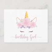 モダンスクリプトユニコーンバースデーガール ポストカード (正面)