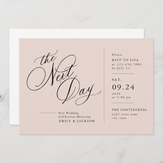 モダンスクリプトライン ブロック ポスト結婚式招待状 招待状 (正面/裏面)