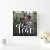 モダンスクリプトラブ オーダーメイド 婚約カップル 写真 スクエア壁時計 (ホーム)