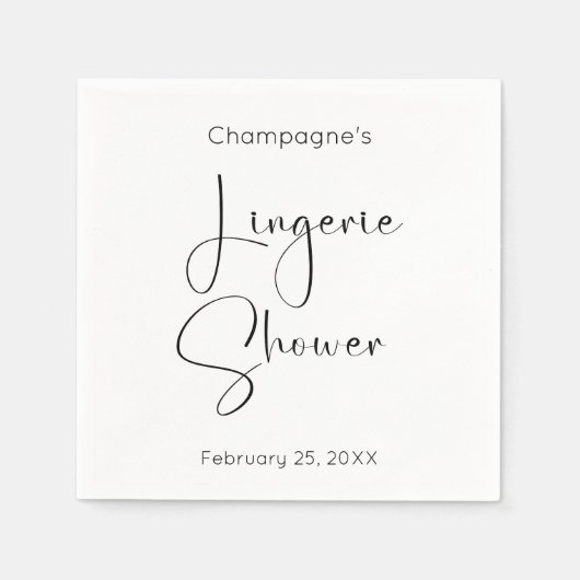 モダンスクリプトランジェリーシャワー スタンダードカクテルナプキン (正面)