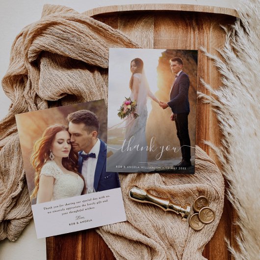 モダンスクリプトレタリング結婚のサンキューカード サンキューカード