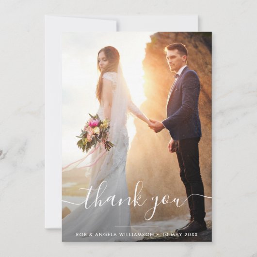 モダンスクリプトレタリング結婚のサンキューカード サンキューカード (正面)